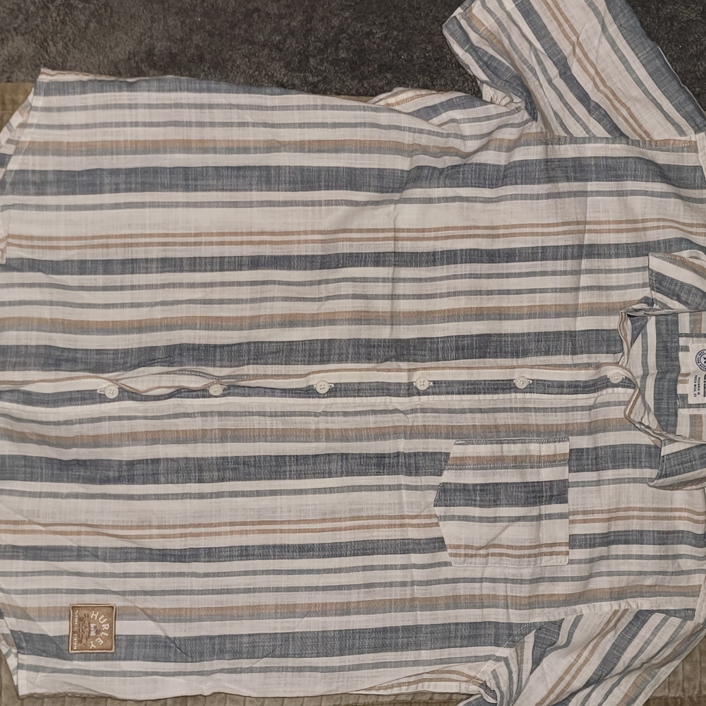 Hurley Men's Casual Striped Shirt in Blue, White, and Tan